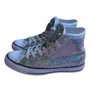 Converse Silver Sequin High-Top Sneakers Women’s 8